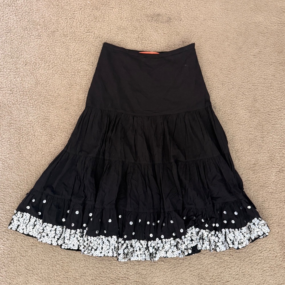 Sweet by Miss Me Black Cotton Tiered Sequin Embellished Midi Skirt Small